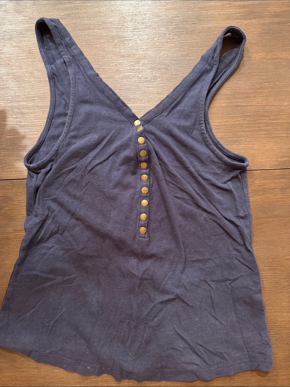 Free People Navy V-Neck Tank with Gold Snap Placket
